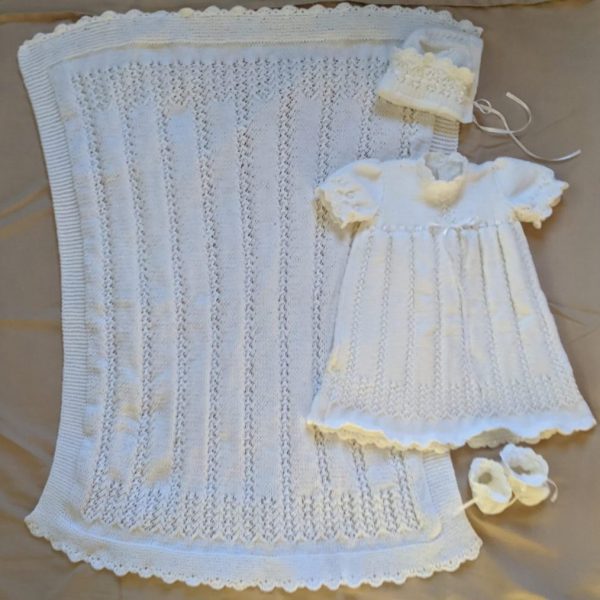 Hand Knit Christening Gown With Blanket Bonnet and Booties